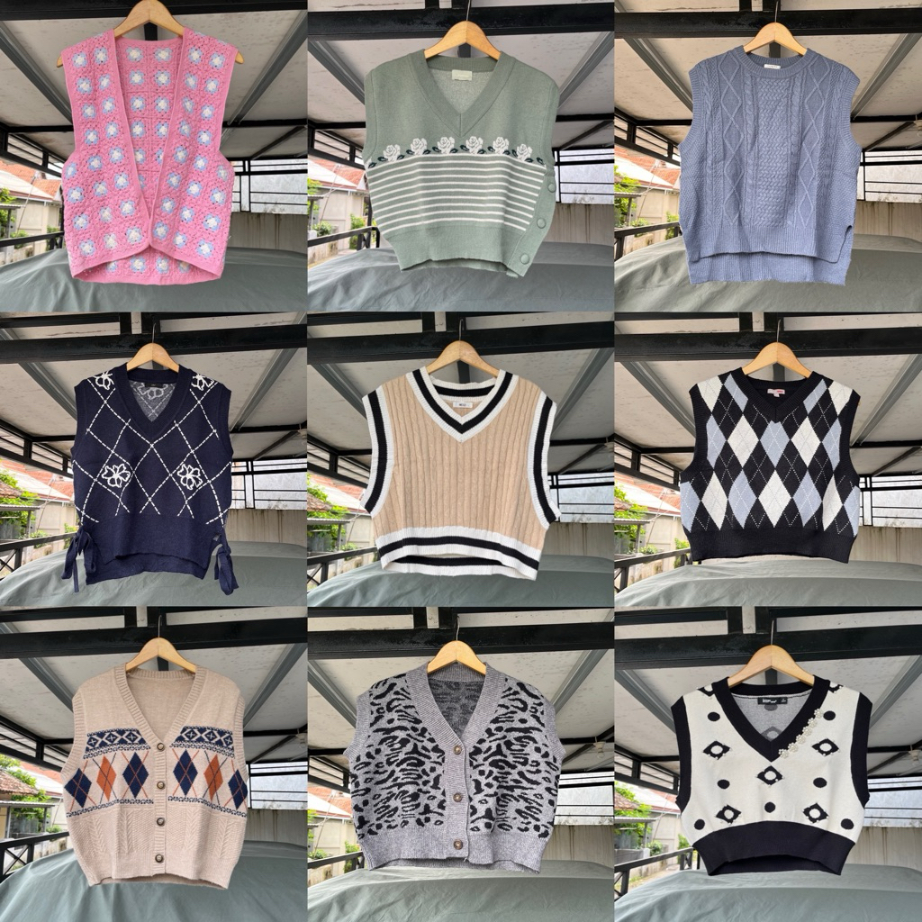 Knit Vest Rompi Wanita Premium Vest Kepang Tali Samping