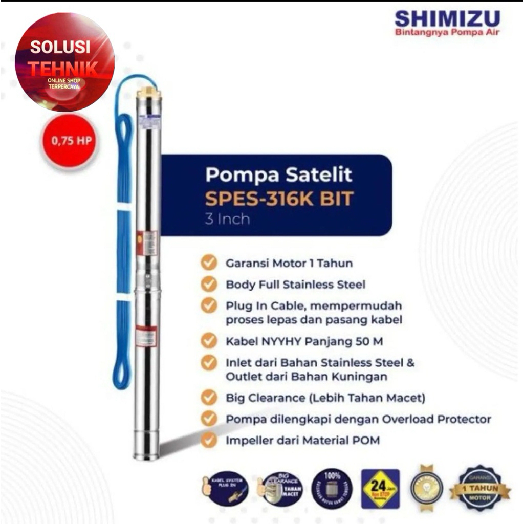 Submersibel Shimizu Spes 316K Pompa Jetpump rendam shimizu Spes 316K 0.75HP