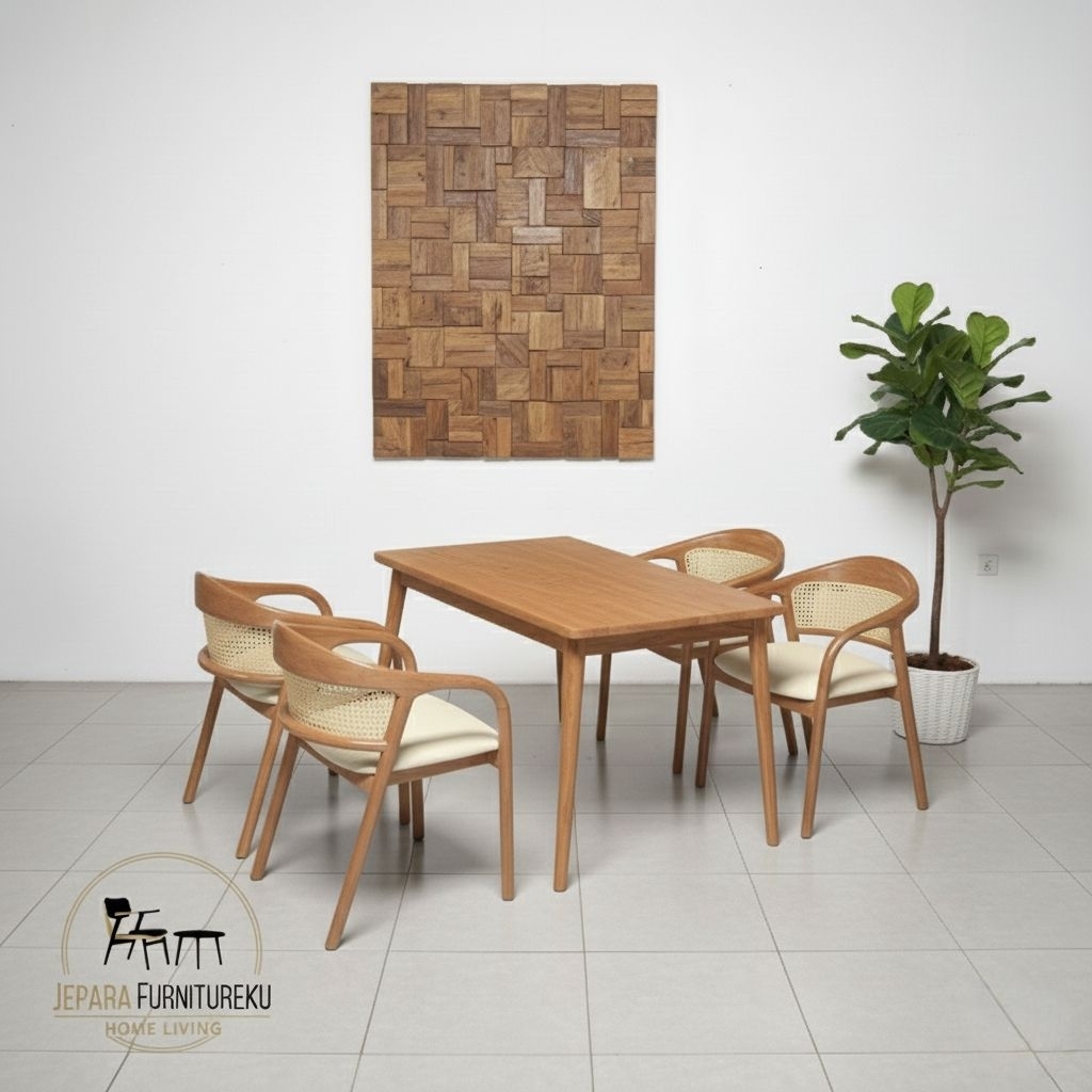 Set meja makan jati rotan kursi cafe minimalis retro klasik estetik / meja makan kursi cafe sl rotan