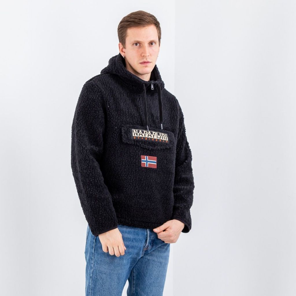 Napapijri T-Burgee HZH Hoodie Original Pria Sherpa Fleece Musim Dingin Lembut dan Hangat