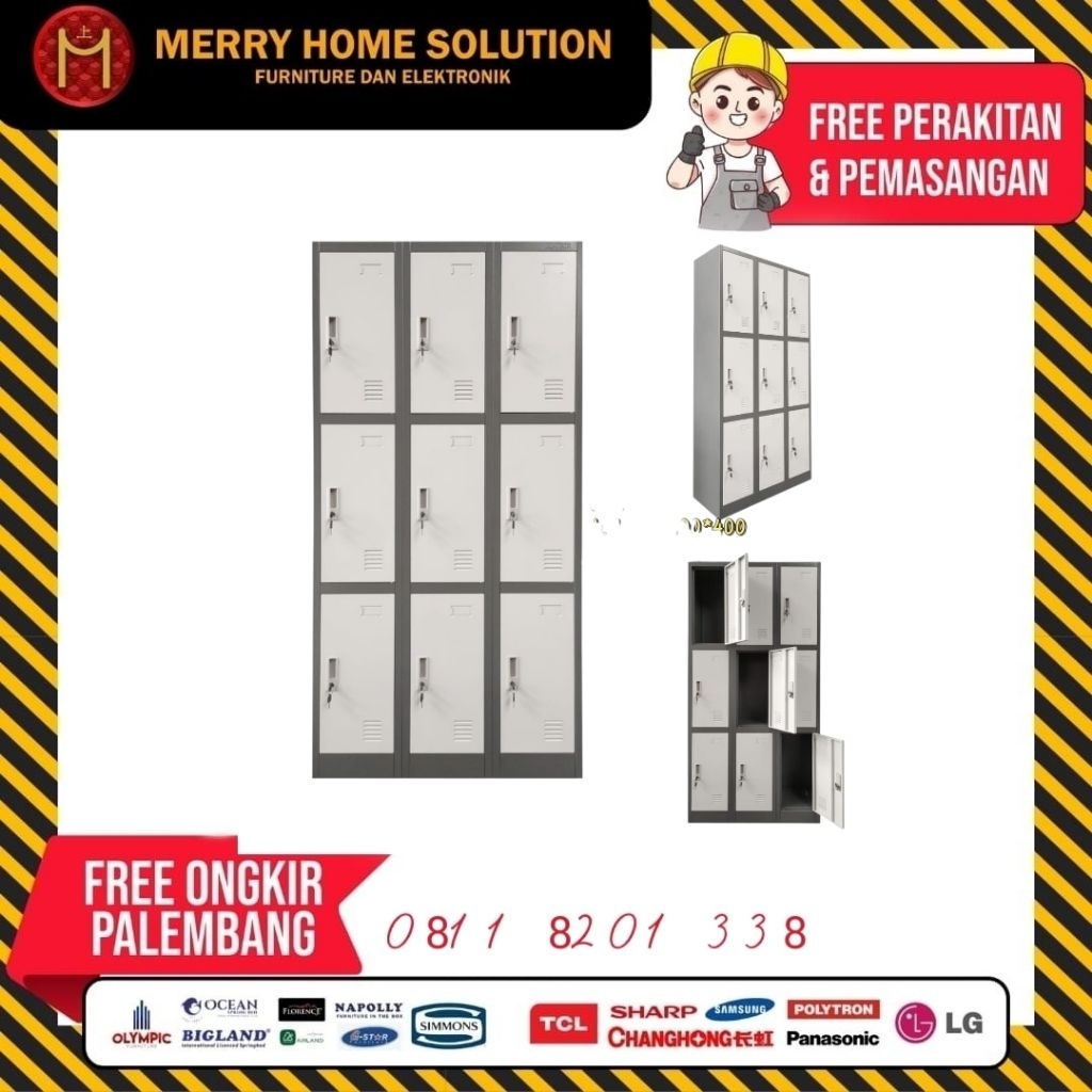 Lemari Loker Besi 9 pintu berkunci kuat tahan lama