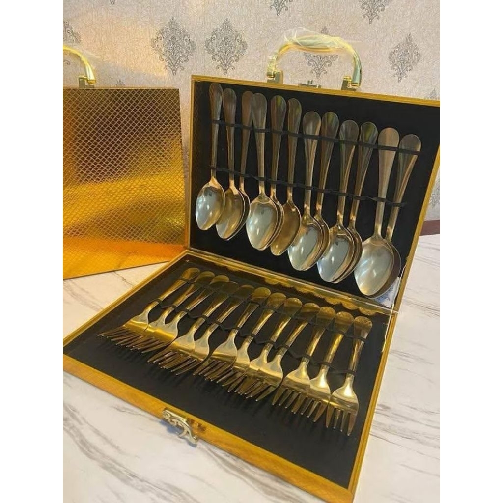 SENDOK SET GARPU SULTAN KOPER GOLD 24PCS
