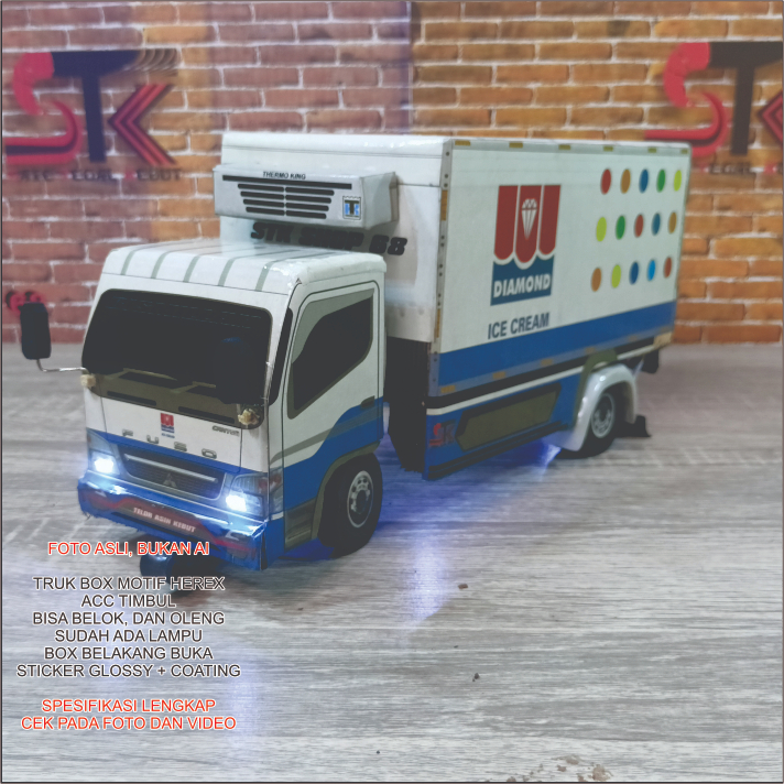 STKSHOP68 MINIATUR TRUK BOX CANTER SUDAH FULL LAMPU MOTIF ICE CREAM DIAMOND