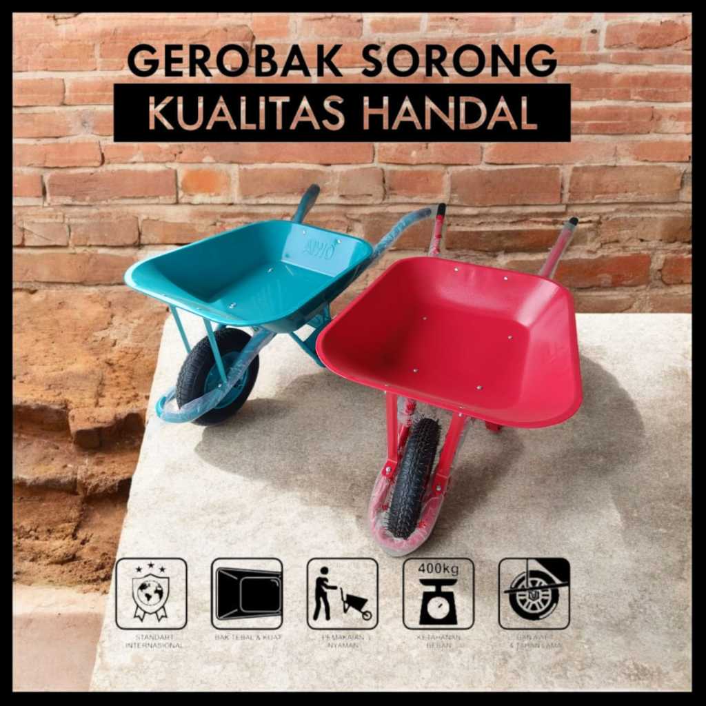 Gerobak Dorong Pasir Cor - Ban Hidup, Ban Mati, Kuat 300kg / gerobak sorong bangunan