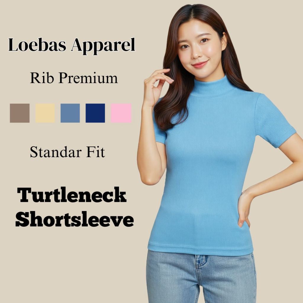 turtleneck lengan pendek wanita/turtleneck viral korea/Turtleneck Rib Lengan Pendek