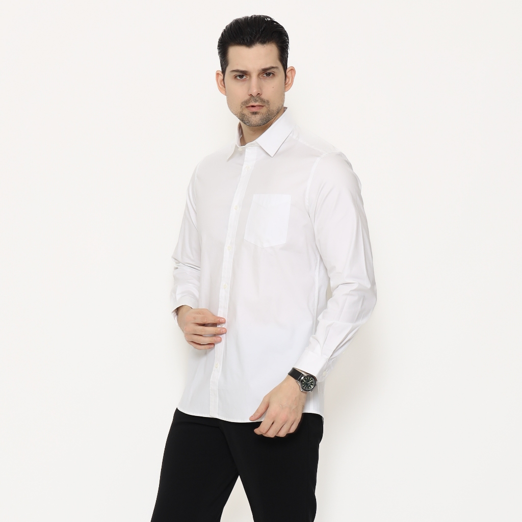 SCHOELLER HOLLISTER-MLNS Kemeja Formal Pria Putih Slim Fit Lengan Panjang 100% Cotton