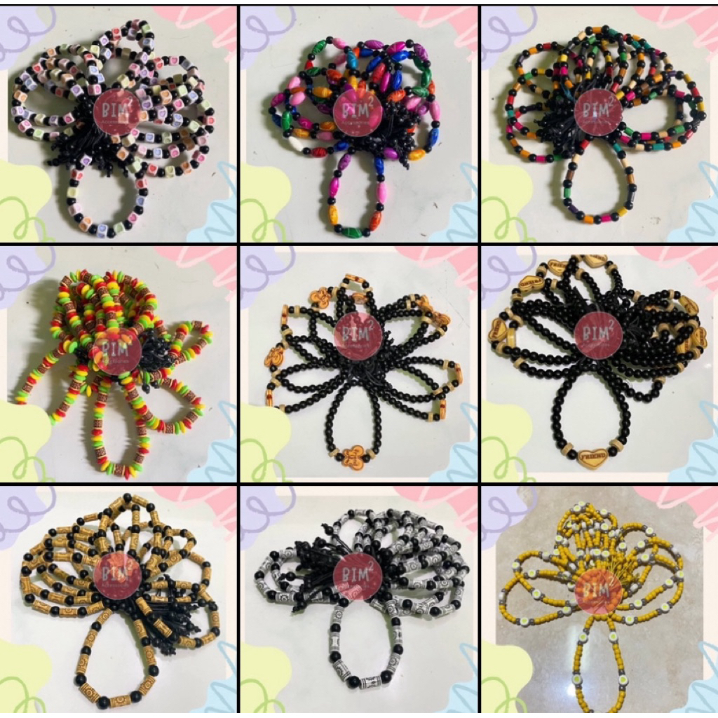 12 Pcs Grosir Gelang Mote Manik Batu Hitam