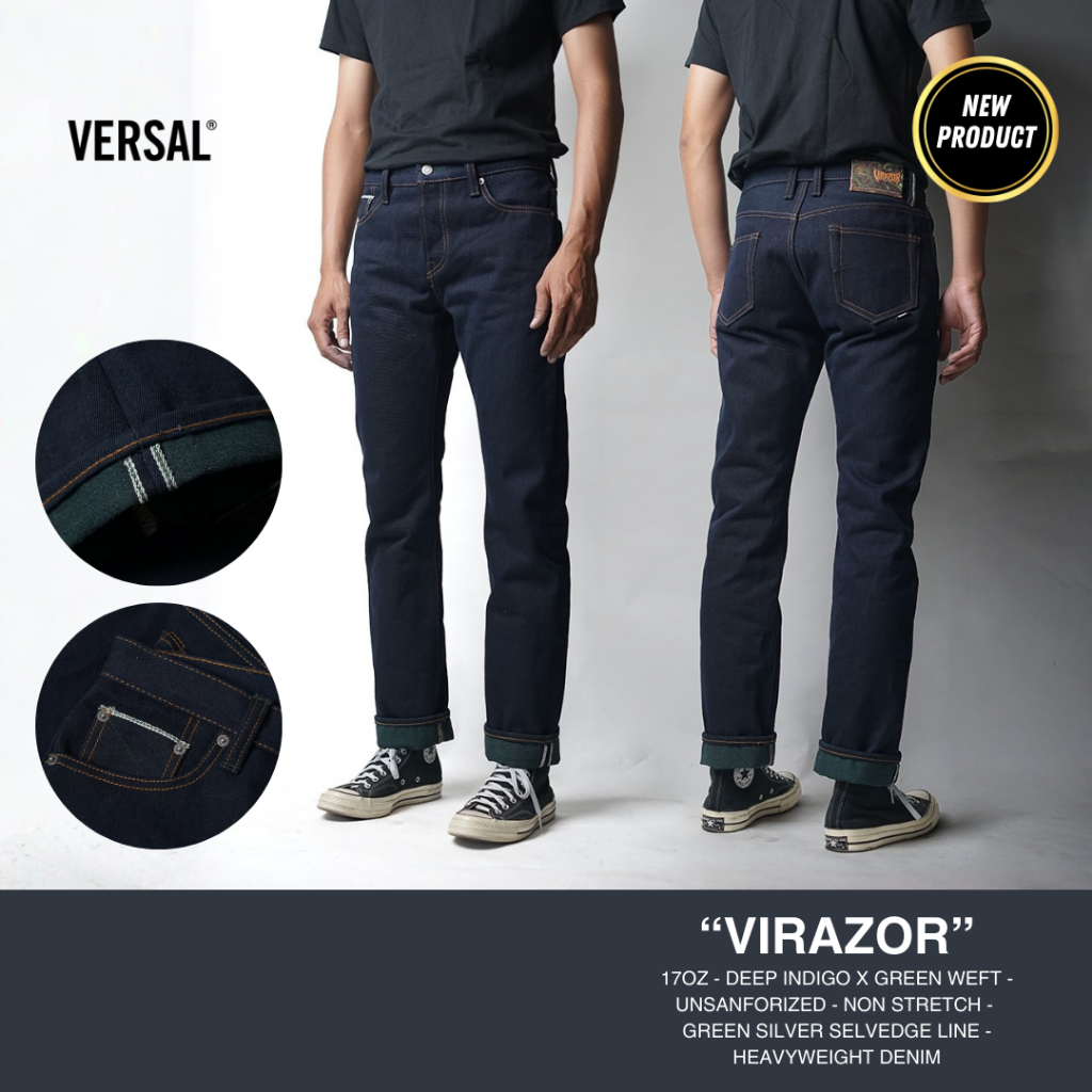 Versal The Finest - NEW VIRAZOR 17oz Indigo × Green Weft Unsanforized Selvedge Denim (Ready Stock)