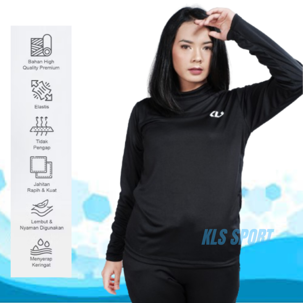 KLS Baju Olahraga Wanita Pria Base Layer Manset Baselayer Mangset Lubang Jari