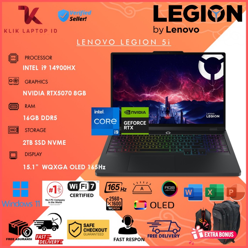 Laptop Gaming Lenovo Legion 5 OLED | Intel Core I9 14900HX | RTX5070 8GB | 16GB DDR5 RAM | 2TB SSD |