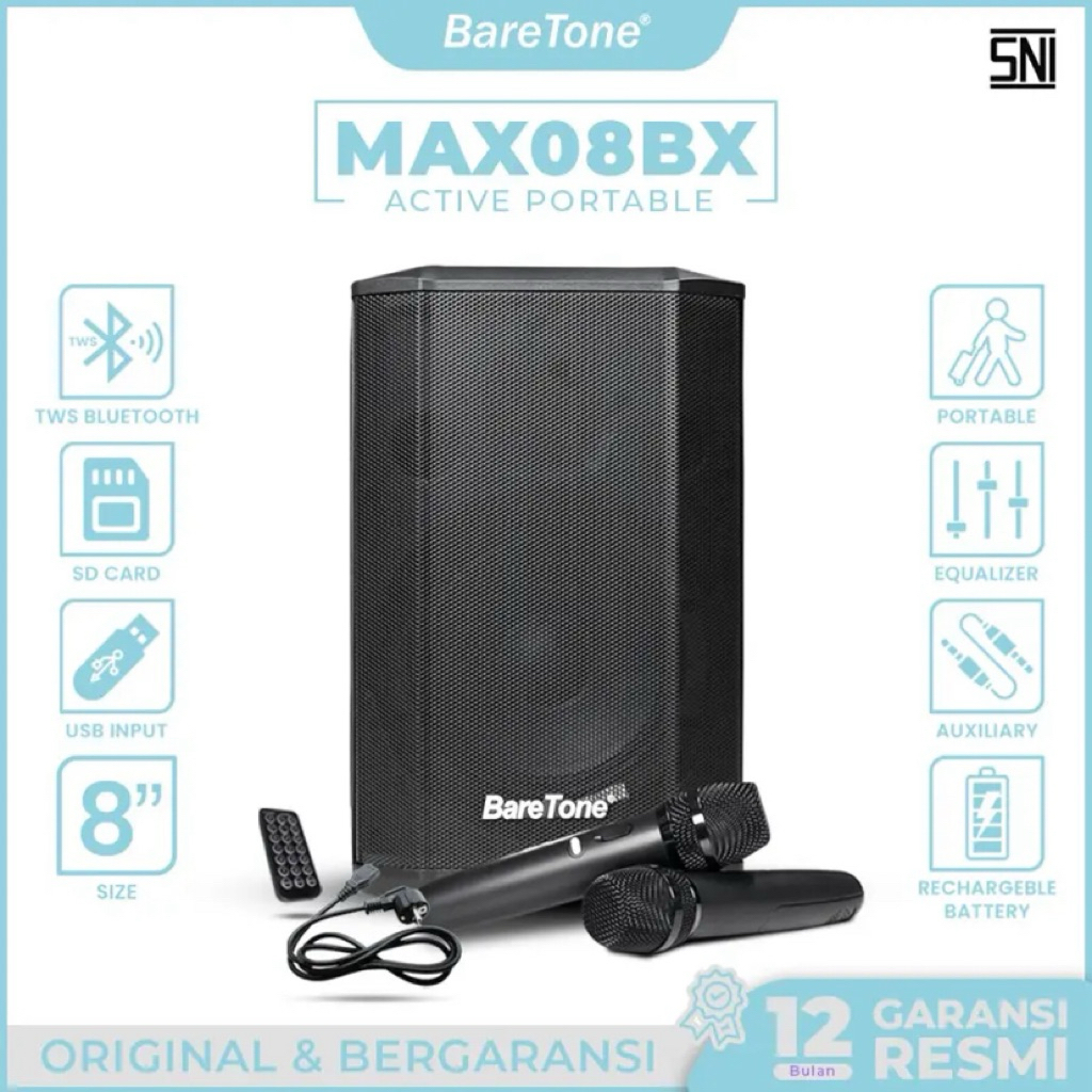 Speaker Aktif Portable Baretone MAX08BX 8 Inch Original Baretone