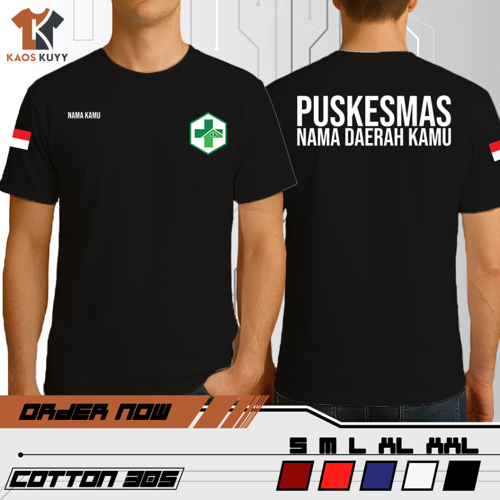 Kaos Baju Distro Logo Puskesmas Bidan Dokter Gratis Tulis Nama Kamu Sablon DTF Cotton Combed 30sKaos