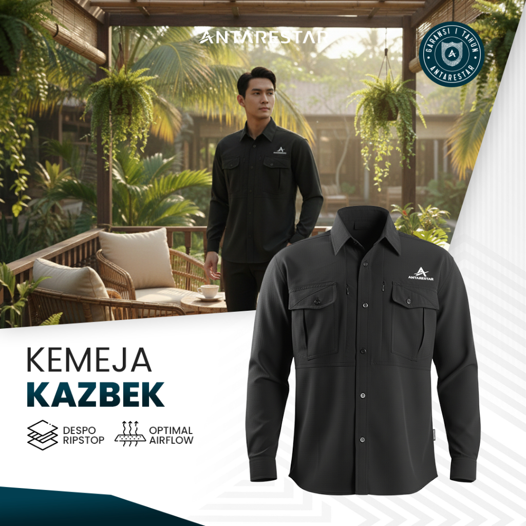 ANTARESTAR Official - Kemeja Kazbek Atasan Casual Pria Wanita Polos Trendy