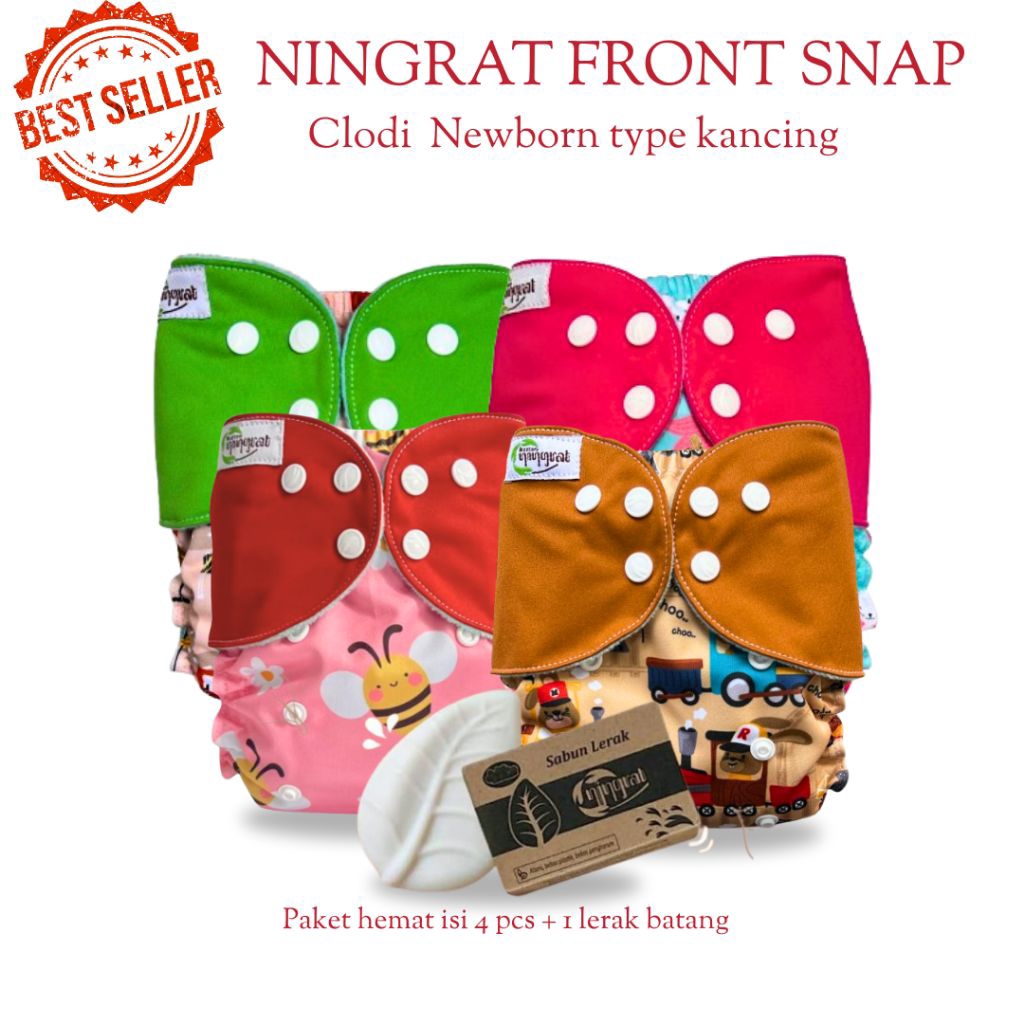 Clodi bayi Ningrat front snap popok cuci ulang newborn cloudy SNI clody kancing