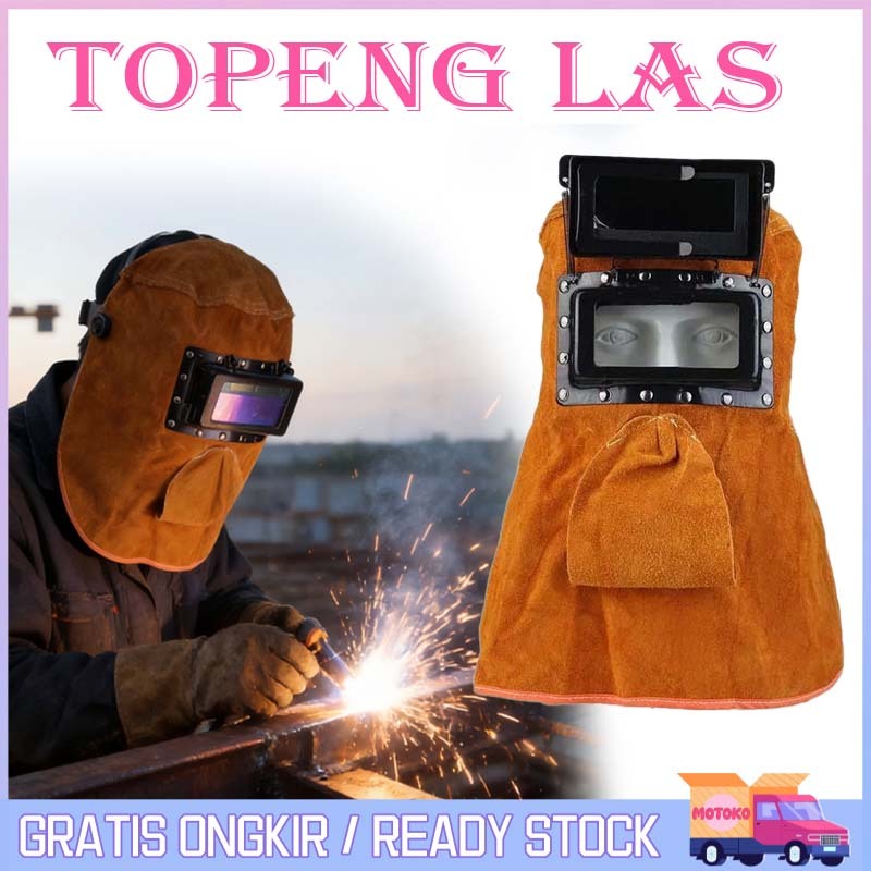Helm Las Listrik Professional Topeng Las Otomatis Gelap Terang Otomatis Kedok Las Kulit Sapi Tahan L