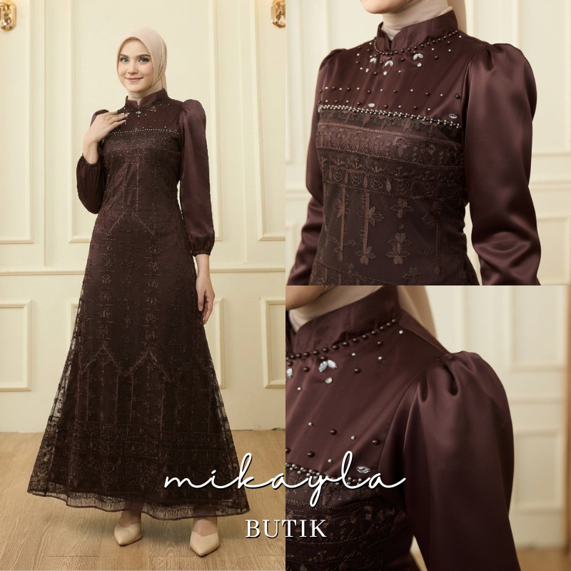 READY STOCK - GAMIS MANDA MAXY DRESS SPECIAL MAHOGANY GAMIS BROKAT KONDANGAN SIMPLE ELEGAN DRESS LEB