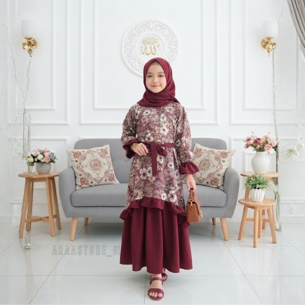 Setelan Lebaran Tanggung Set Celana Tpa Tunik Buju Idul Fitri Bsju 11-13Th Rok Baju Kurung Anak Sete