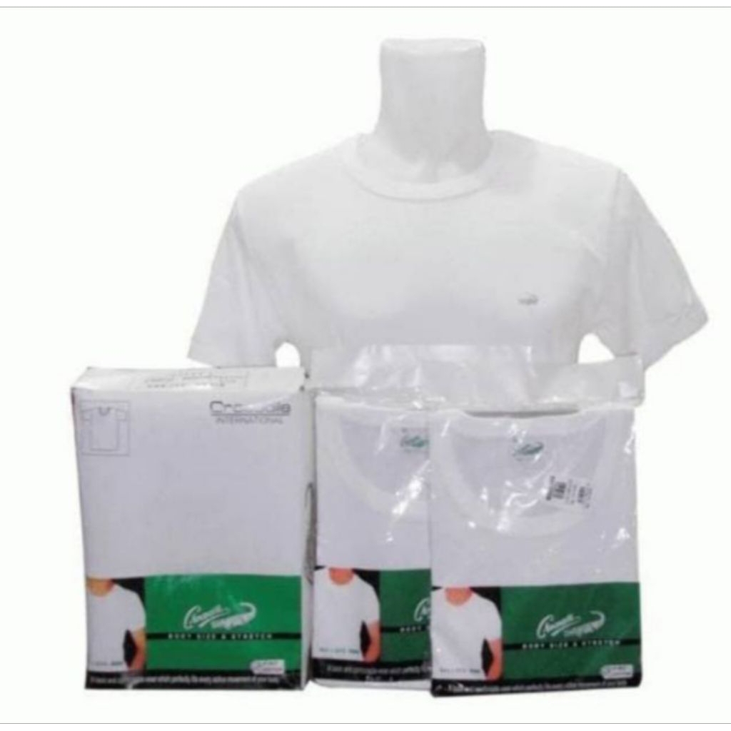 Kaos Oblong CROCODILE PUTIH kerah O (Kaos Oblong Pria Merk Crocodile)