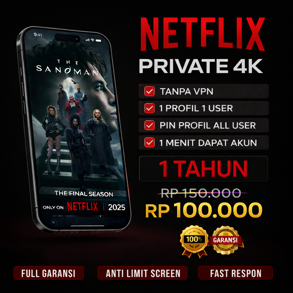 Netflix UHD 4K Langganan 1 Tahun Profil Pribadi Bisa Di PIN Full Garansi Anti Hold