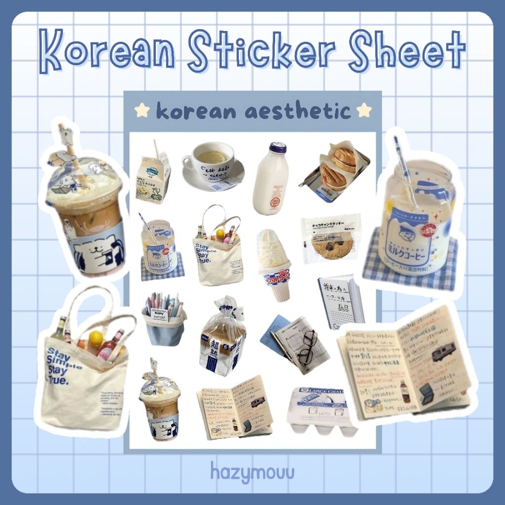 Sticker Deco Korea | Sticker Pack Korean Aesthetic | Stiker Kiss Cut Waterproof Laptop HP Tumblr | H