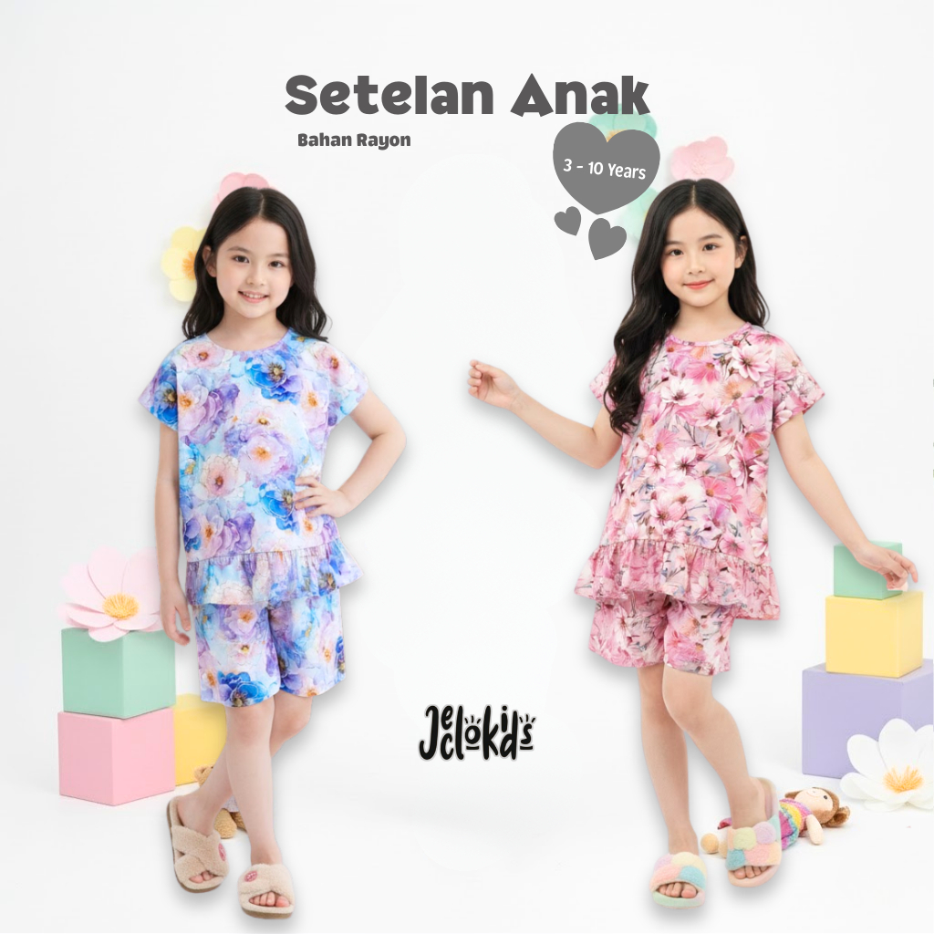 Setelan Anak Perempuan Bahan Rayon / One Set Anak 3-10 TH Bahan Rayon / Setelan Pendek Anak