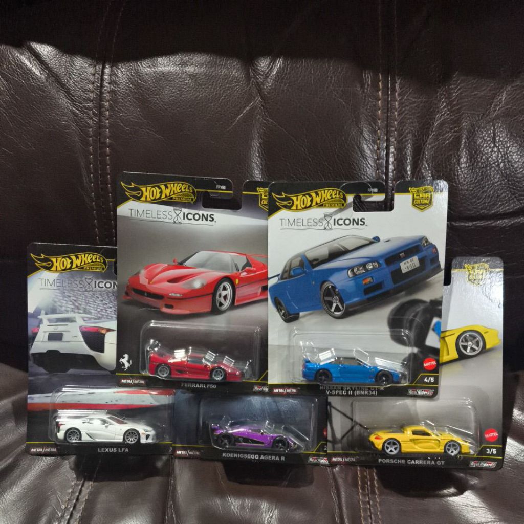 Hot Wheels Premium Timeless  Icons Set Isi 5 Pcs Nissan Skyline GTR R34 Ferrari F50 Merah Koenigsegg