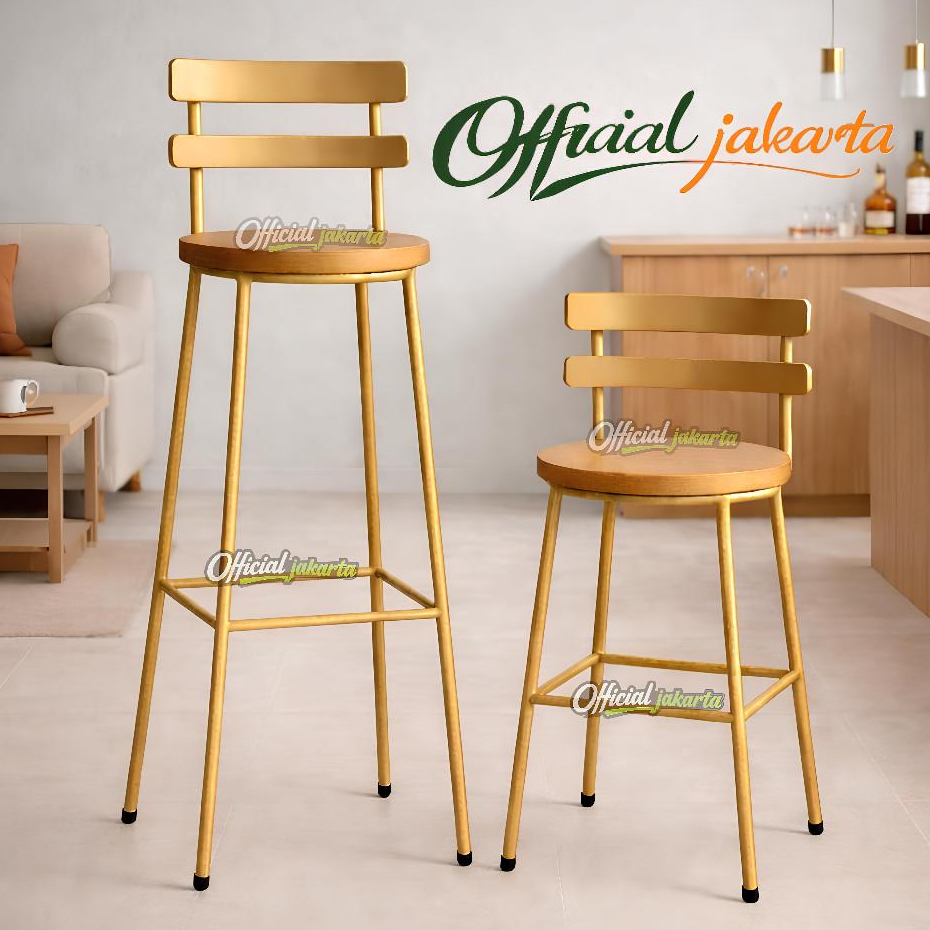 Kursi Bar Prime Besi Kayu Mahoni | Bangku Bar Industrial Mewah | Besi Beton SNI 10mm | Tinggi 40cm &