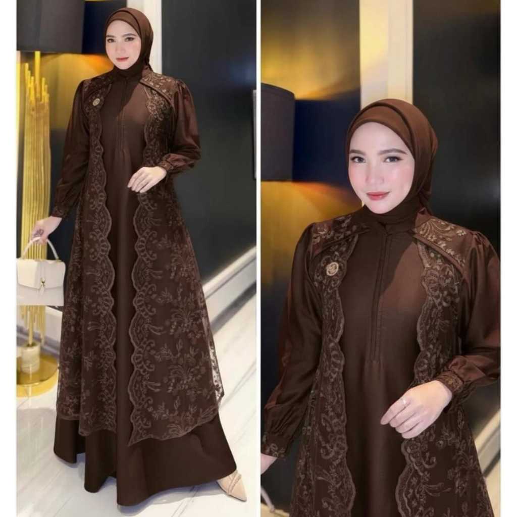 Gamis Wanita Muslimah Satin Velvet Mix Brokat - Nyaman, Model Kekinian, Jahitan Rapi Devita DressCOD