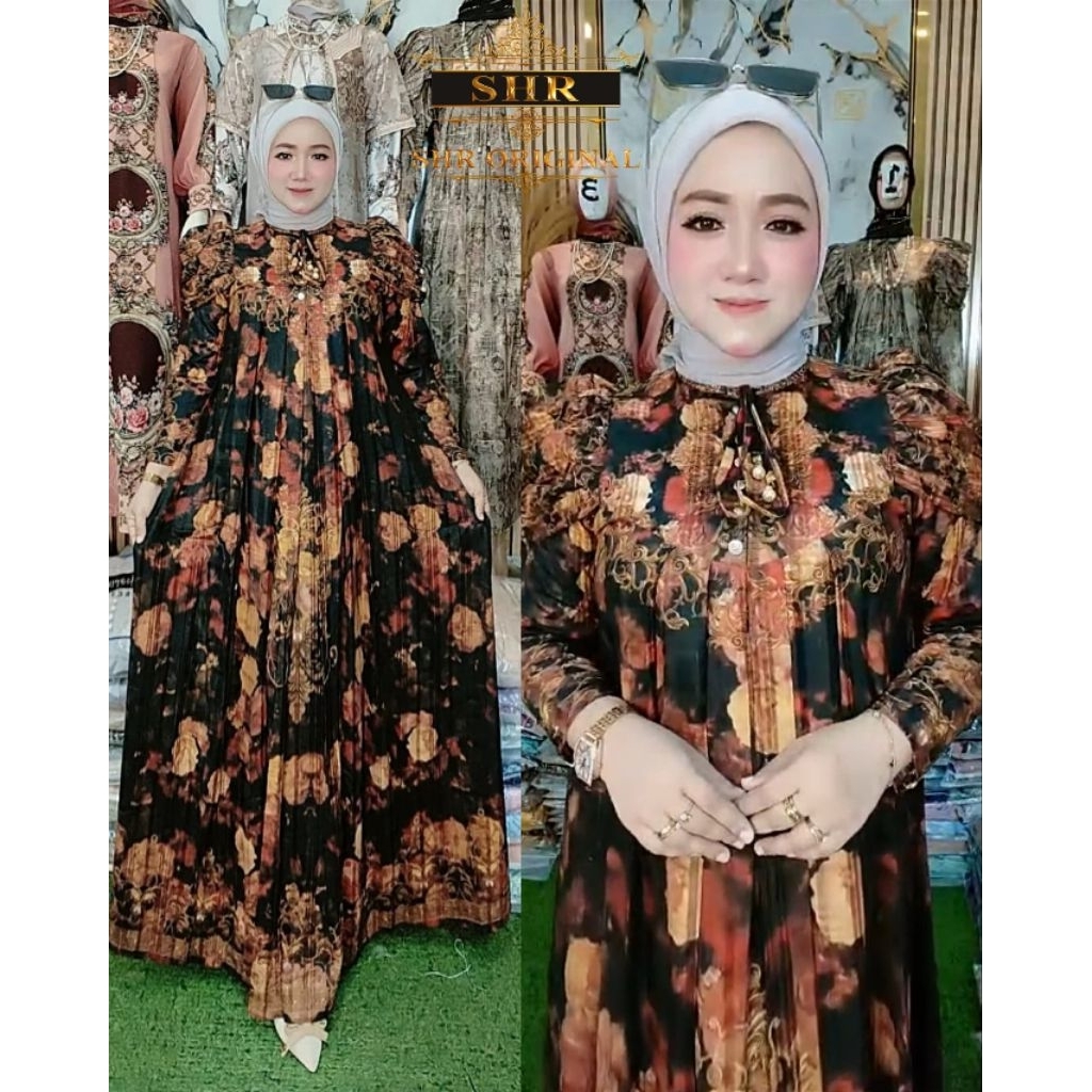 midi dress kode midi bunga sulthan katun importt bkk mewah elegant ori SHR