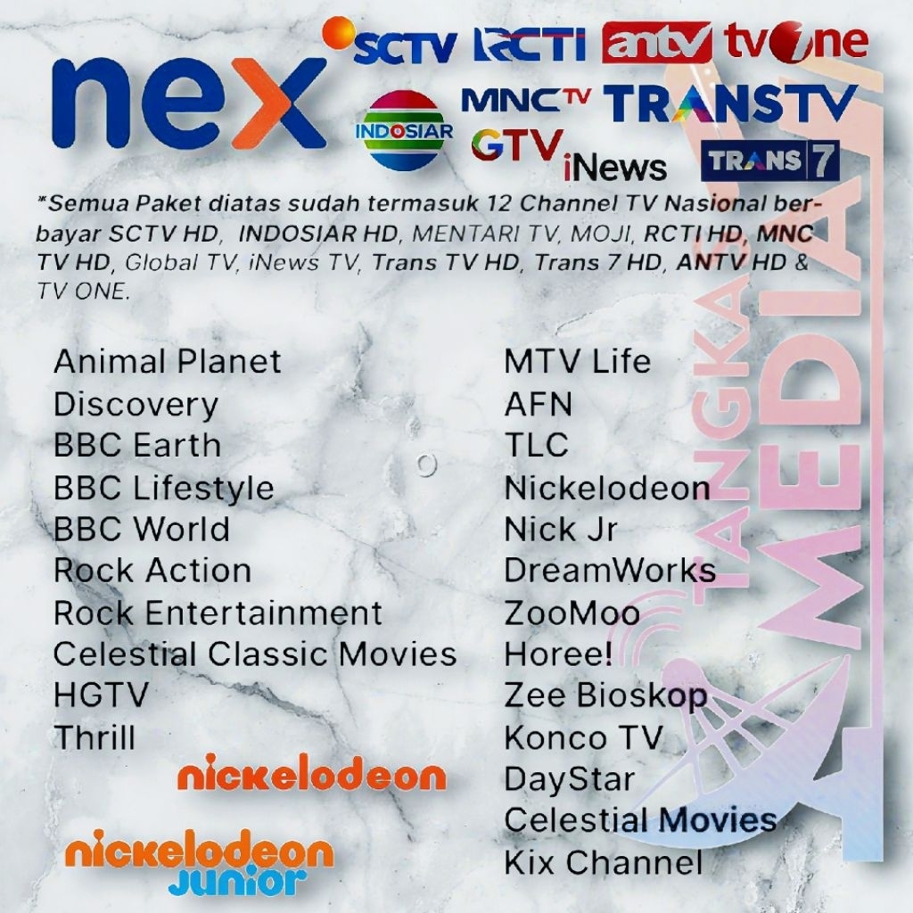 Paket Basic Nex Parabola Aktifkan TV NASIONAL LENGKAP DAN SIARAN ANAK