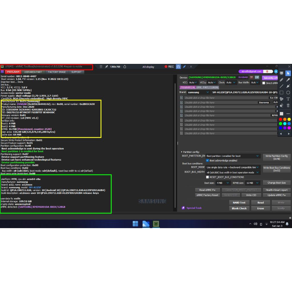 IC emmc KMDV6001DA 128 GB bekas Samsung A125F