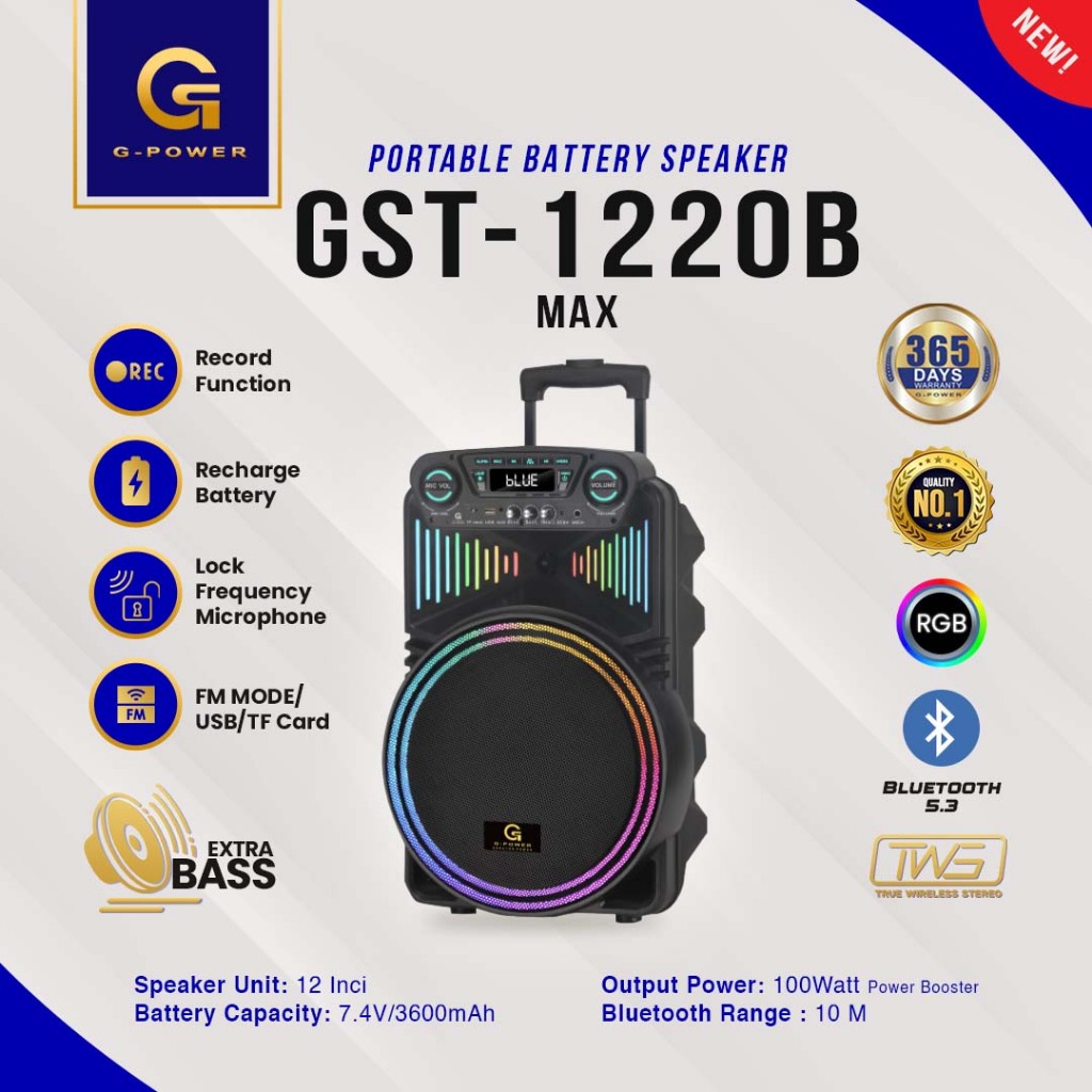 G-POWER Speaker 12inci 1220B Max - Speaker Bluetooth Portable Audio Bass