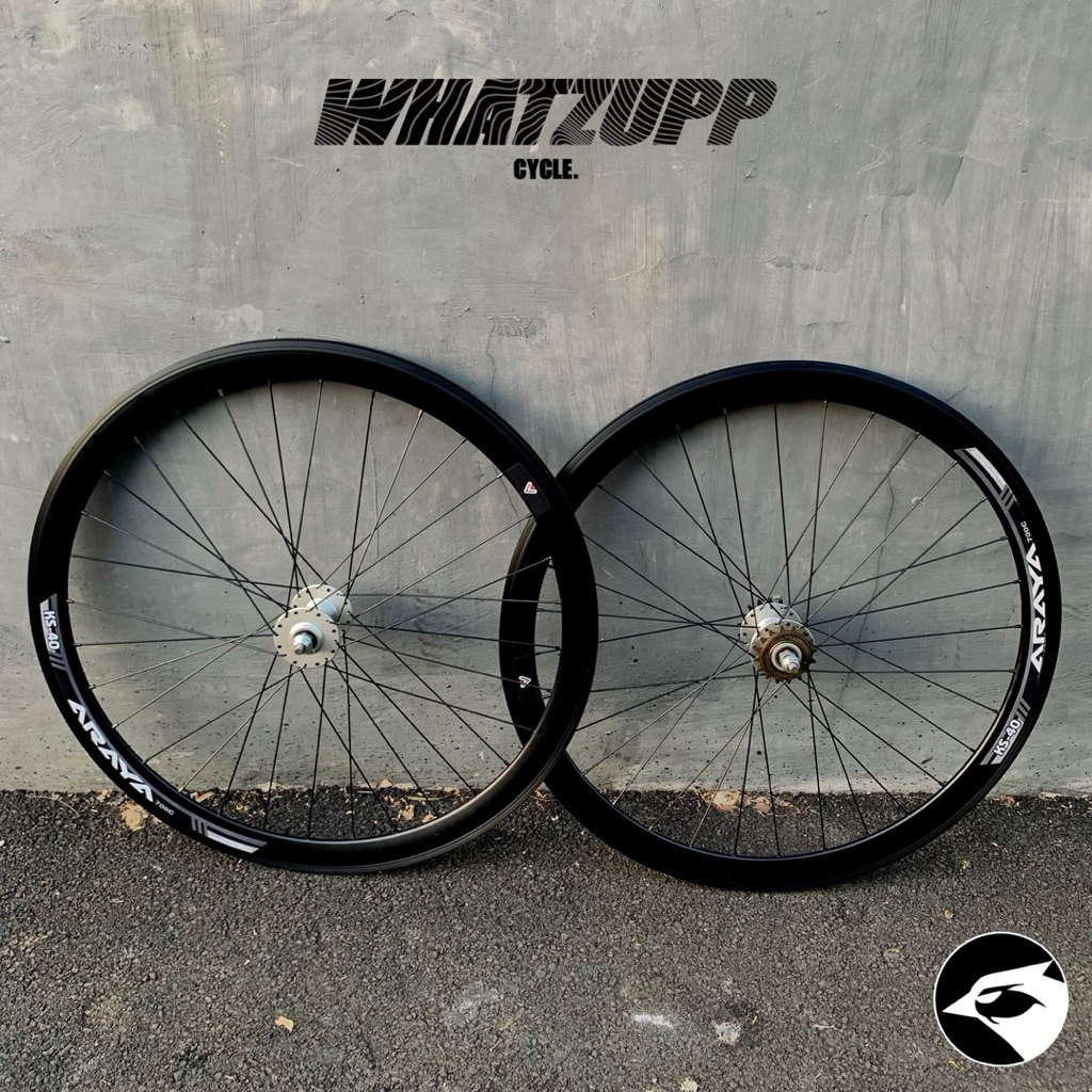 (WHATZUPP CYCLE) WHEELSET FIXIE RIMS ARAYA KS40 KS 40 40MM 32H 700 C DOLTRAP FULL HITAM RIM VELG SEP