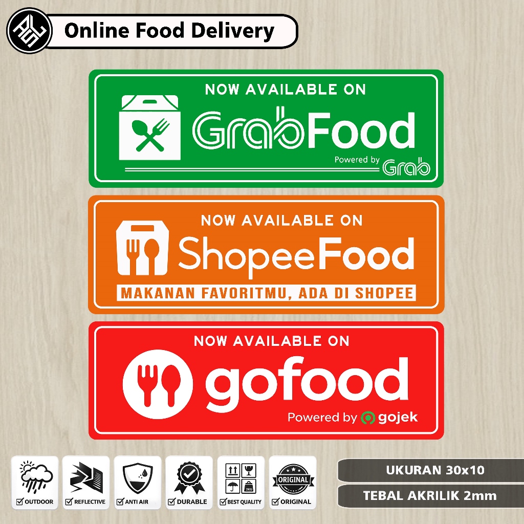 Akrilik Online Food Delivery, gofood, grabfood, shopeefood -  UV Printing FOOD DELIVERY v1