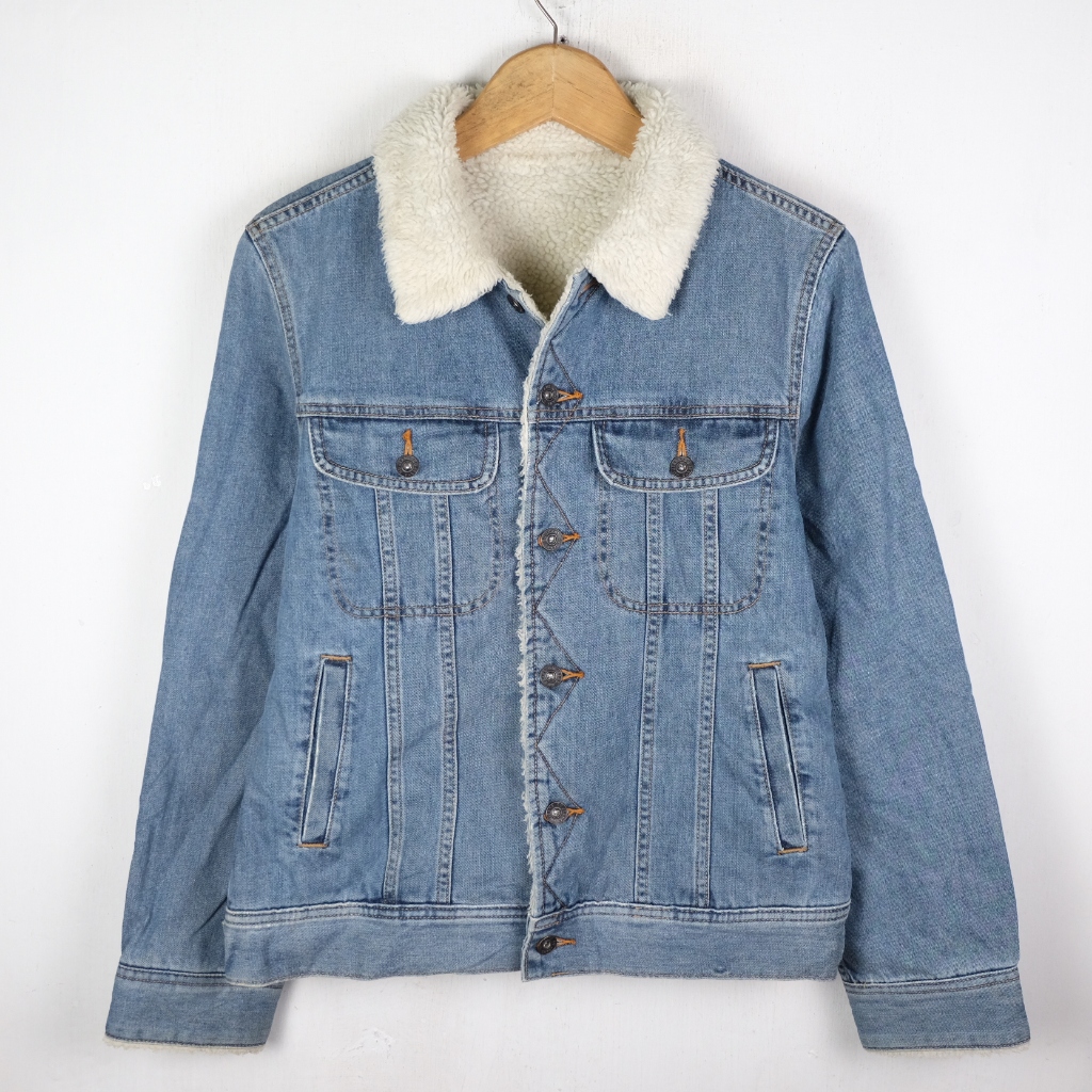 JAKET GU BY UNIQLO TRUCKER JEANS DENIM SHERPA JACKET JK226 SIZE S