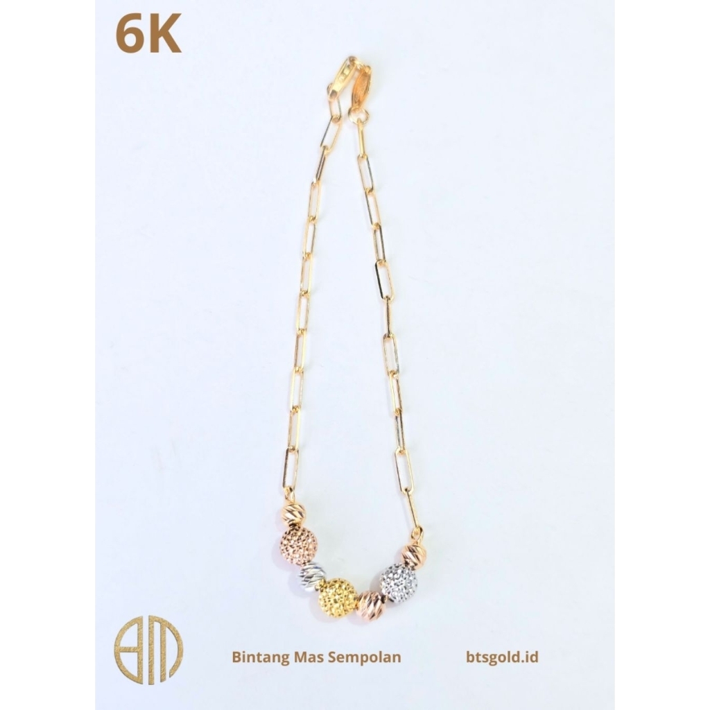 Gelang Rante Paper Clip Boba 3 Dimensi Emas Asli