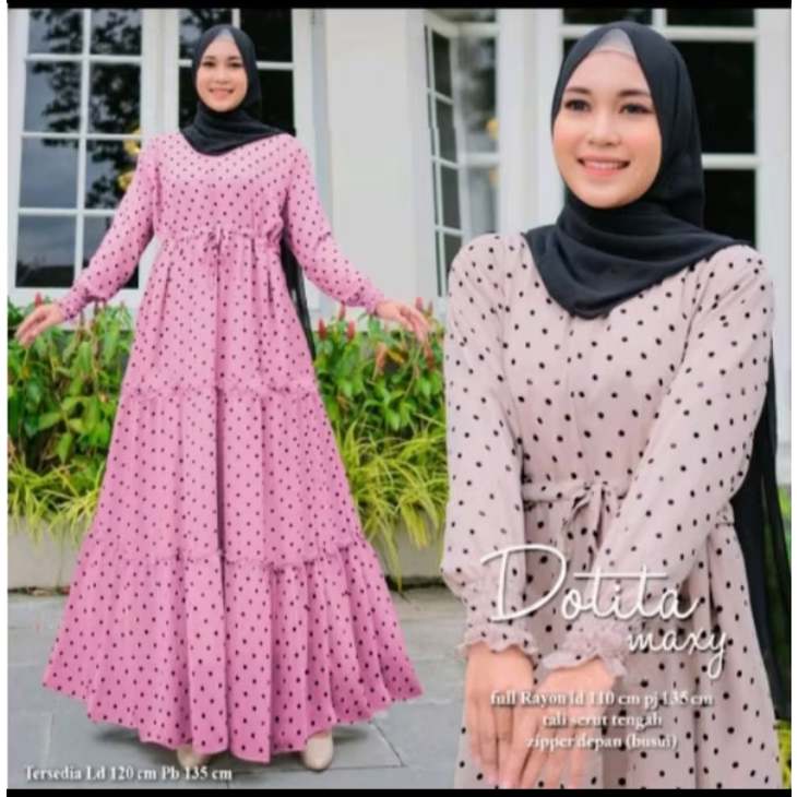 Gamis Polkadot Monalisa Terbaru Bahan Cotton Rayon ll Gamis Jumbo Polkadot