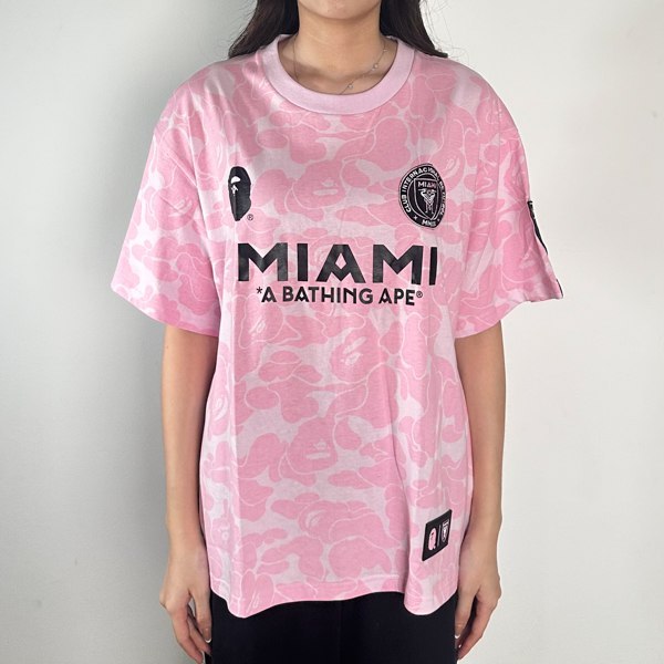 Kaos BAPE X INTER MIAMI CF CAMO WHITE PINK TSHIRT 100% ORIGINAL