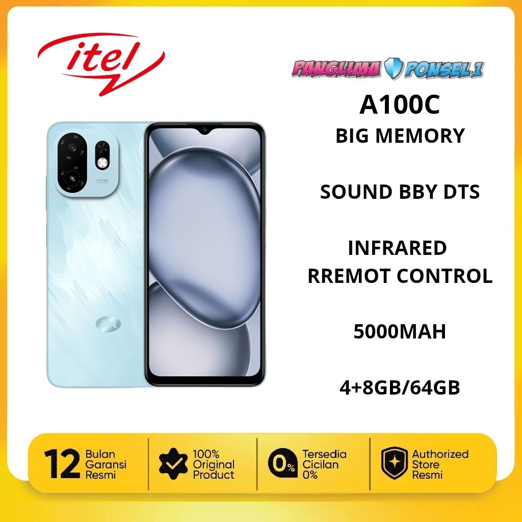 ITEL A100C 4+8GB / 64GB HP Murah Original 100% Hape Android 1 Jutaan Handphone Terbaru 2025