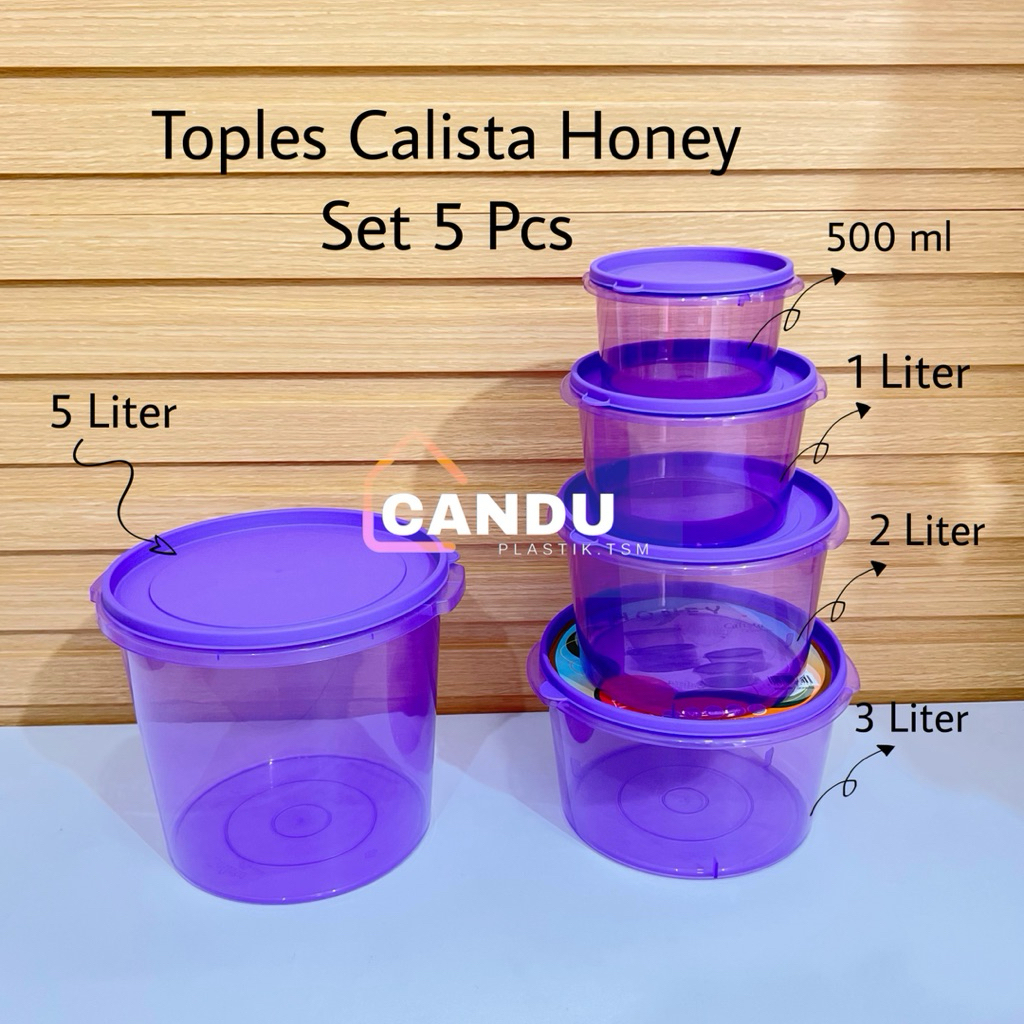 Set 4 & 5 Pcs TOPLES CALISTA HONEY UNGU 5 Liter + Ungu set of 4 | Toples Kerupuk Sealware Sealpack m