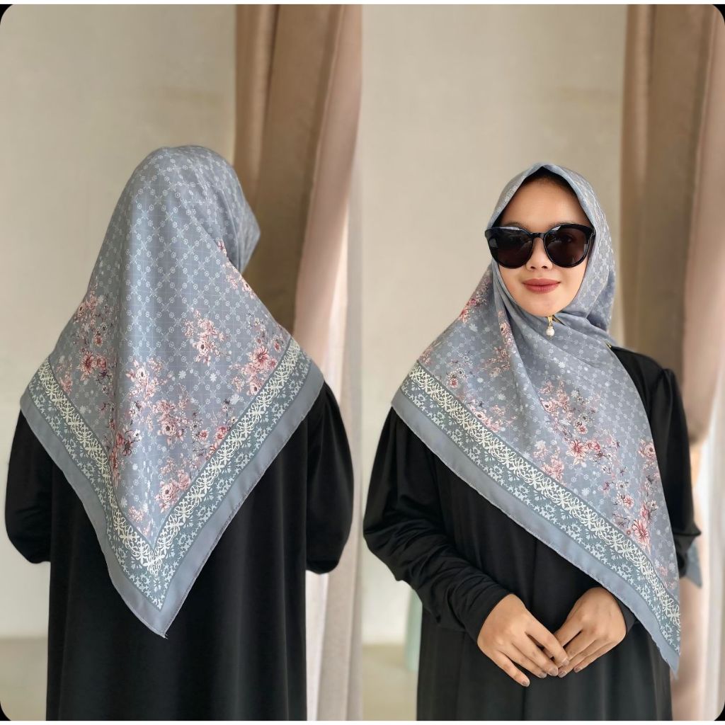 Hijab segi empat voal premium -  segi empat voal - jilbab segi empat voal motif - kerudung segi empa