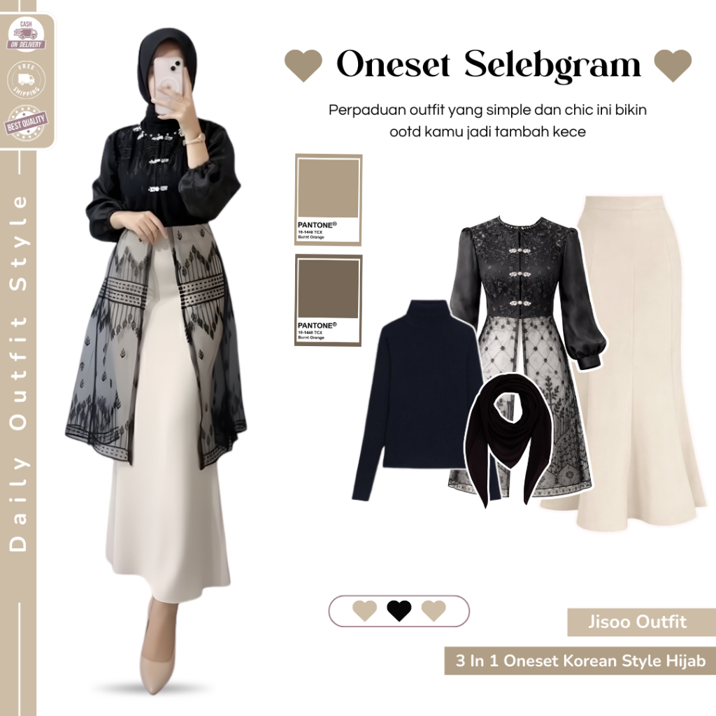 Risa Outfit Set Wanita Hijab( Bella Square + Inner + Tunik + Rok ) One Set Kondangan Simple - JO 121