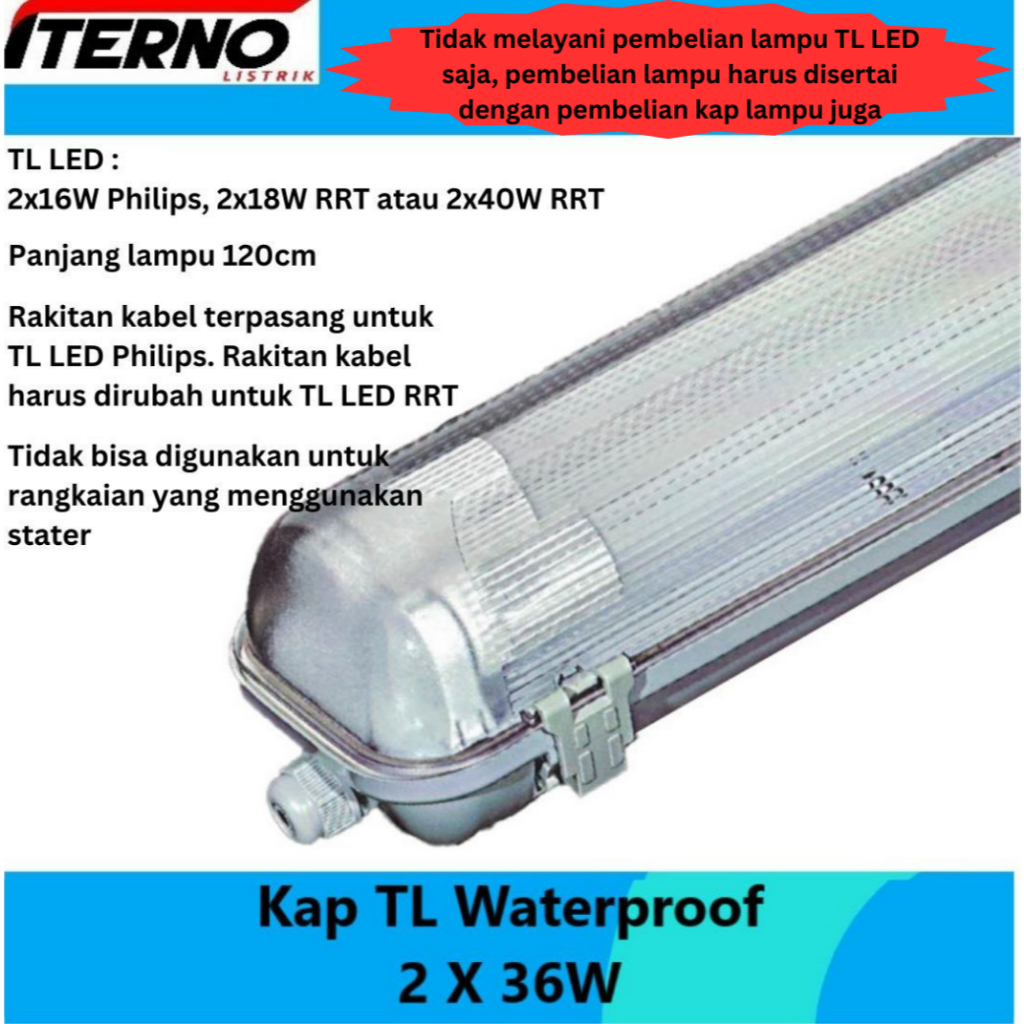 Kap Lampu Waterproof 2x36 2x36W TL LED 2x16W IP65