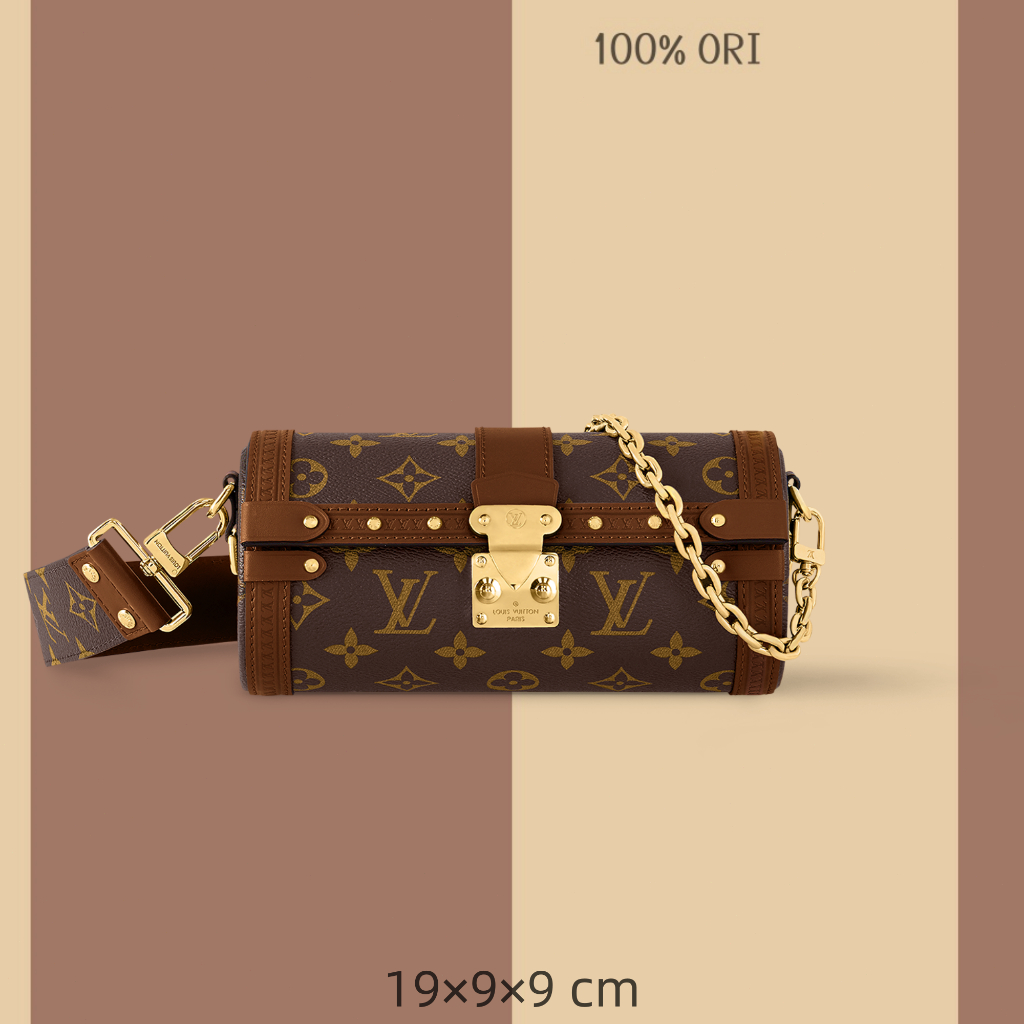 Papillon Trunk Tas bantal monogram retro mewah, tas silinder elegan, tas bahu serbaguna, tas selempa