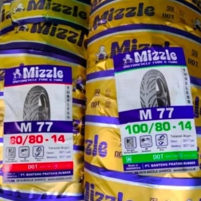 PAKET BAN MATIC TUBELESS MIZZLE M77 80/80-14 & 100/80-14 FREE PENTIL 