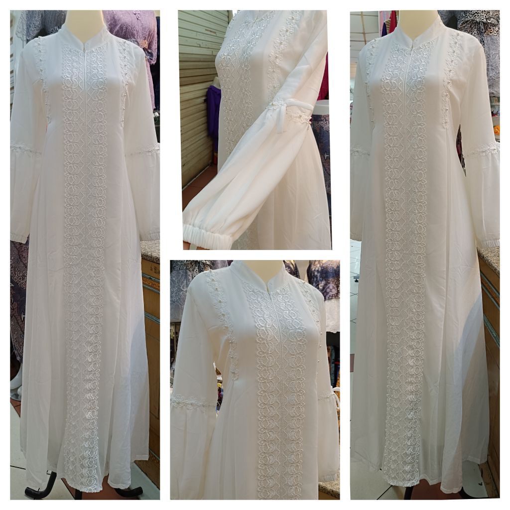 TERUSAN GAMIS PUTIH SIMPEL WANITA MODEL TANGAN BALON