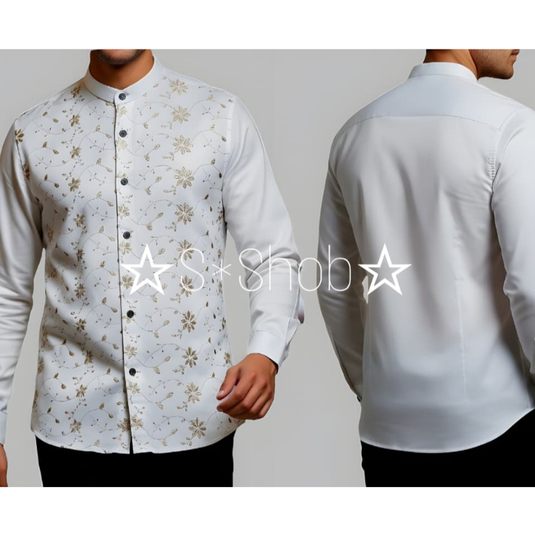 Baju Koko Putih Kemko Brokat Bordir Pria Dewasa Kemeja Lengan Panjang Premium Terbaru Motif Bunga