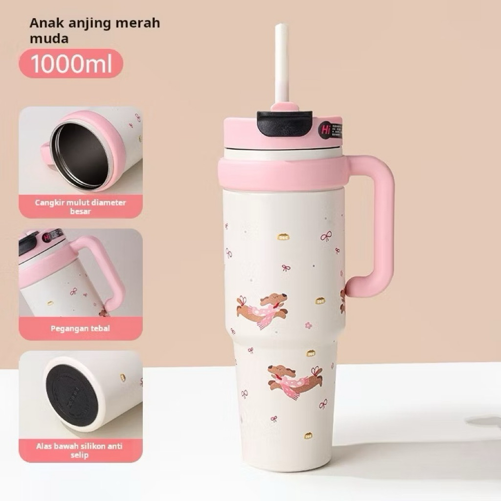 tumbler stainless botol minum aesthetic Gelas Es Berkapasitas Besar 1000ml dari Baja Tahan Karat 316