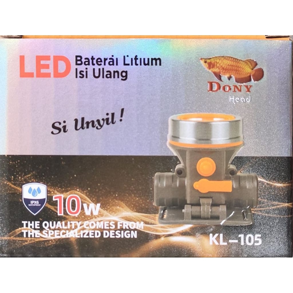 Lampu LED Head Dony KL-105 10W | Baterai Lithium Isi Ulang IPX6 Tahan Air