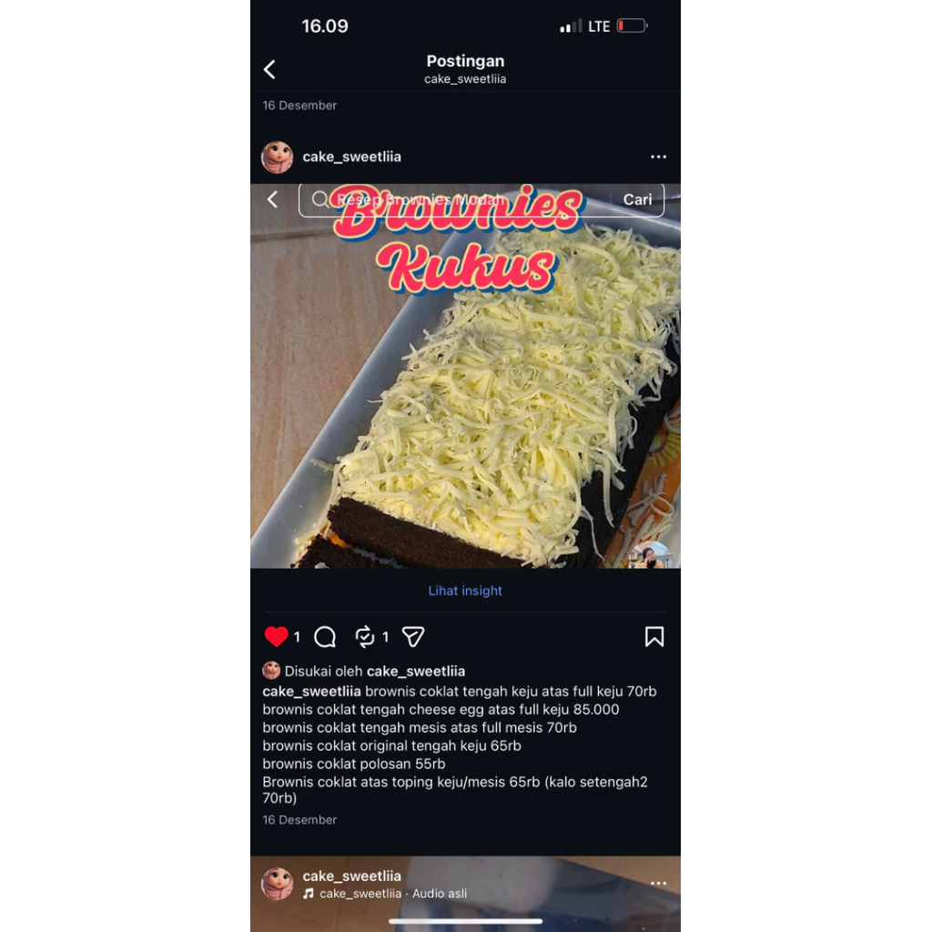 Brownies Coklat Keju Toping Keju